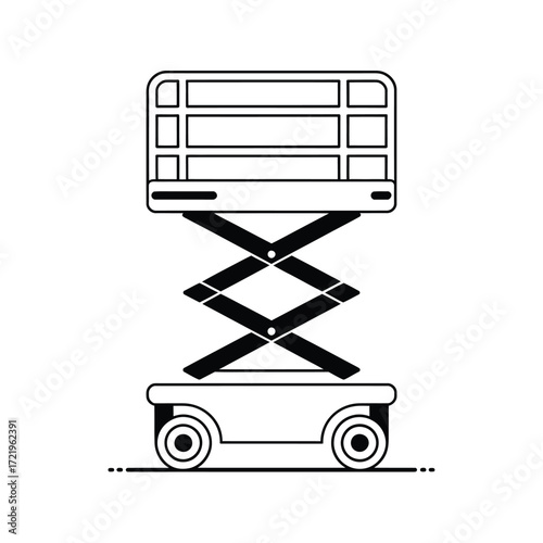 Simple line art illustration of a scissor lift platform extending upwards