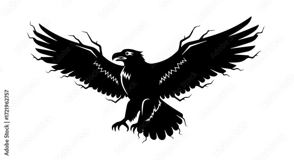 Obraz premium Mystic Thunderbird Black and White Silhouette Art