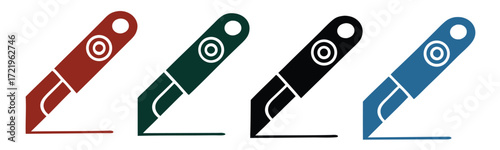 Cutter knife, stationery knife icon set, in trendy outline style design, Vector graphic illustration, Cutter icon for website design 
