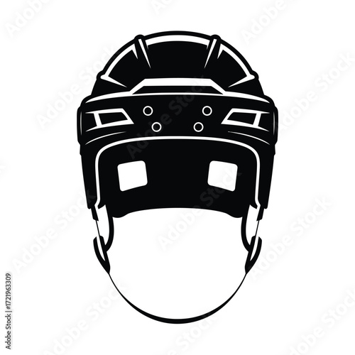 Black and white illustration of a hockey helmet with a protective cage