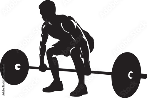 Silhouette of a fitness athlete performing a weightlifting deadlift exercise with a barbell