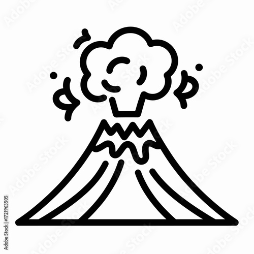 Stylized illustration of an erupting volcano spewing smoke and ash into the atmosphere, depicting a powerful natural phenomenon.