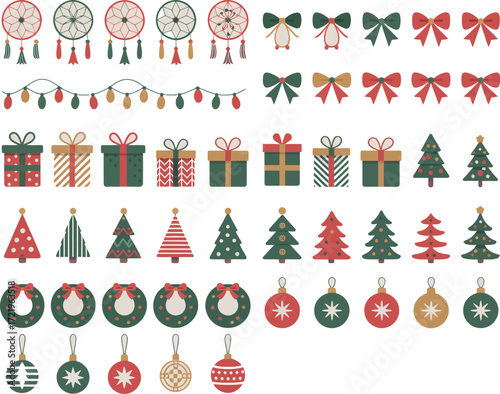 Festive Christmas Ornament Collection Wreaths, Trees & Gifts