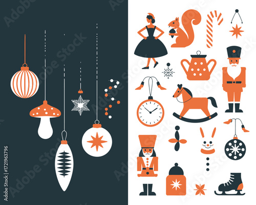 Festive Christmas Ornaments and Decorations A Minimalist Flat Illustration