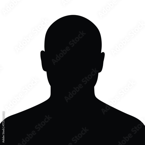 Silhouette of a man s head and shoulders against a bright white background