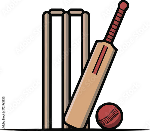 Cricket Sport Equipment Vector Illustration