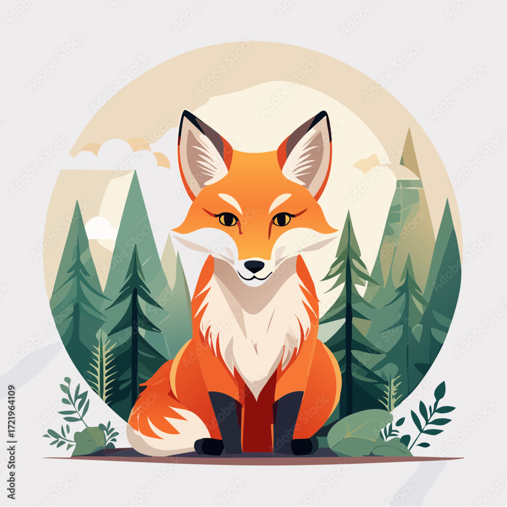 Obraz premium Adorable fox in a forest setting evokes wilderness charm, perfect for children's books, nature education, and animal-themed designs, creating joyful moments