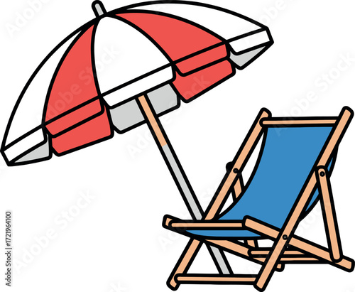 Beach chair and umbrella illustration, perfect for summer vacation and relaxation themes