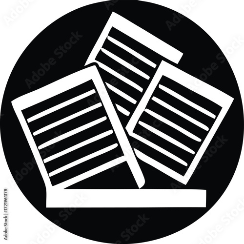 Abstract white books stacked inside black circle symbol minimalist design concept for knowledge and learning