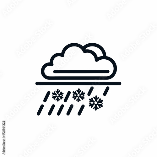 A weather icon showing a cloud with a wintry mix of falling rain and snowflakes, representing sleet or mixed precipitation.