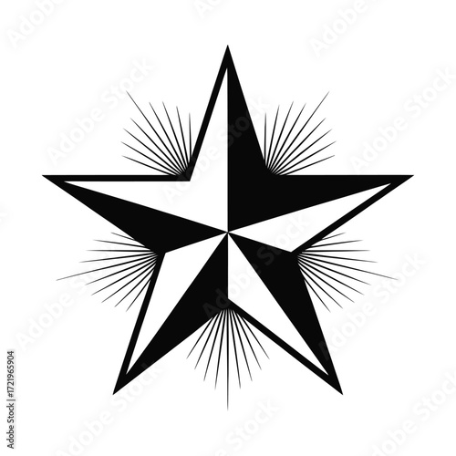 Bold five pointed star emblem with radial sunburst effect classic design