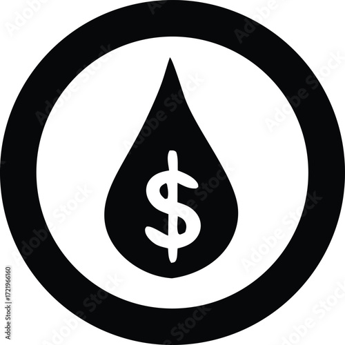 Money drop symbol represents financial value in oil fuel industry industry concept