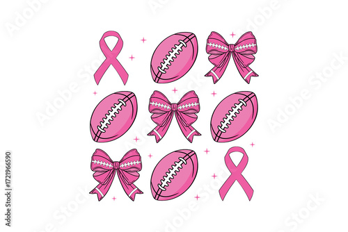 Breast Cancer Awareness Football and Bow Set Sublimation T shirt design	