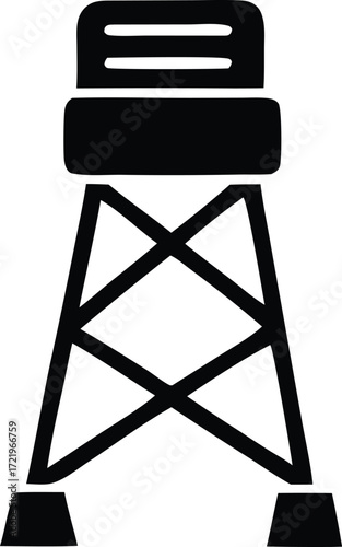 Iconic black silhouette of a water tower with a lattice structure and reservoir on top