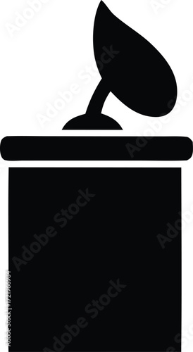 Vintage gramophone silhouette icon represents classic music history and nostalgic sound reproduction technology