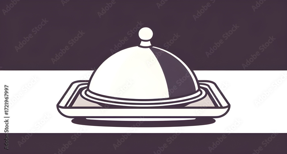 Fototapeta premium restaurant service cloche, waiter cloche, banquet cloche, cloche illustration, covered dish, cloche hand drawn, food lid cartoon, dome cover, food serving dome, elegant cloche, fine dining cloche, gou