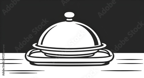 cloche hand drawn, food lid cartoon, dome cover, food serving dome, elegant cloche, fine dining cloche, gourmet cloche, hospitality cloche, catering cloche, cloche with steam, steaming cloche, cloche 