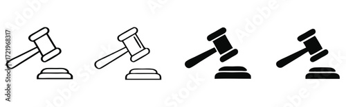 Vector art of gavel icons transitioning from outline to solid black on sound block 
