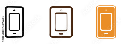 Modern smartphone icons in black, brown, and orange offer versatile digital communication and technology design elements for app interfaces and branding projects.