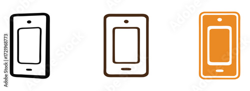 Modern smartphone icons in black, brown, and orange offer versatile digital communication and technology design elements for app interfaces and branding projects.