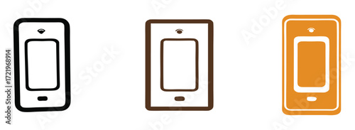 Modern smartphone icons in black, brown, and orange offer versatile digital communication and technology design elements for app interfaces and branding projects.