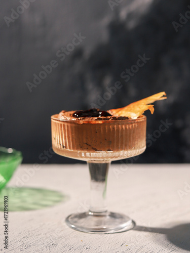 Chocolate Mousse with Dark Berry Sauce and Sugar Tuile