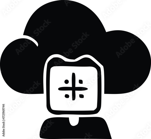 Abstract digital cloud connection network user concept icon silhouette simple data storage technology symbol representing internet connectivity