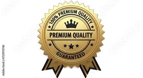 Gold award seal badge with crown stars and ribbon 100 percent premium quality image
