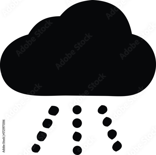 Simple black silhouette of a rainy cloud symbol icon representing weather forecast precipitation