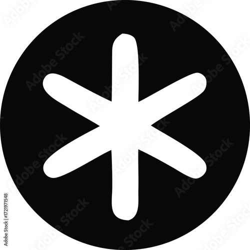 Simple six pointed star symbol icon inside black circle minimalist geometric design modern abstract graphic element