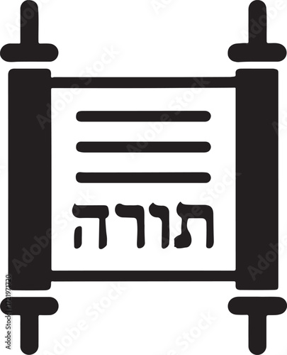 Scroll with Hebrew text silhouette, Jewish sacred manuscript, vector EPS, religious design