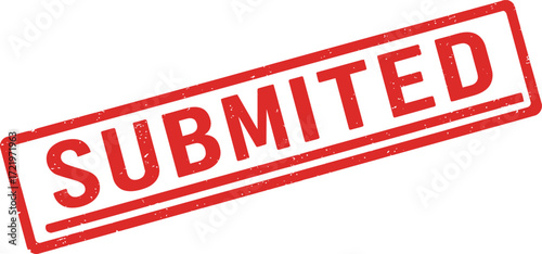 Red submitted stamp graphic for document approval and confirmation with bold text isolated on transparent background