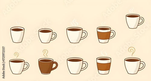 Wallpaper Mural cafe cup vector, hot drink cups, cartoon beverage cups, coffee and tea cups, hand drawn coffee cups, cartoon coffee collection, coffee doodles, coffee icon set, mug cartoon design, coffee break illust Torontodigital.ca