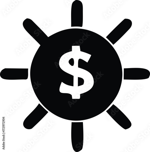 Dollar sign steering wheel symbol representing financial control and guidance in business and investment