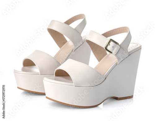 Pair of white wedge sandals