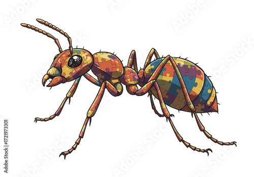 Colorful Puzzle Ant Illustration on White Background.