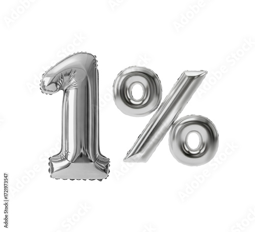 Balão metalizado inflado de um por cento para preços, desconto e promoções, valor de 1% em fundo transparente