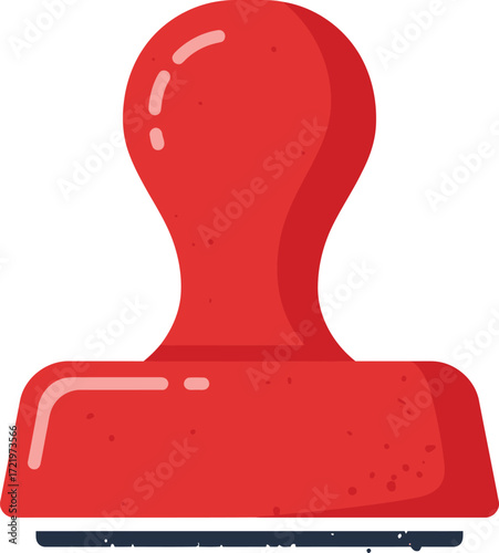 Red rubber stamp office supply object for stamping documents and creating impressions isolated on transparent background