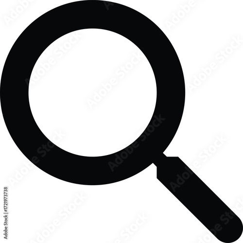 Magnifying Glass Icon:  Bold Black Silhouette, Search Concept,  Modern Minimalist Design,  Clean Lines,  High Resolution Vector Graphic for Website and App UI.