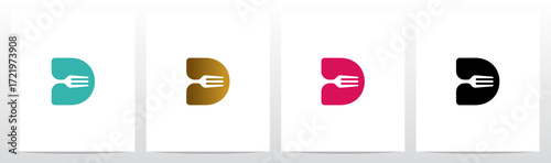 Fork Cutlery Negative Space on Letter Initial Logo Design D