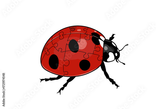 Ladybug Puzzle Illustration with Red and Black Spots.