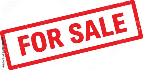 Red 'for sale' stamp graphic design signifying property or product availability isolated on transparent background