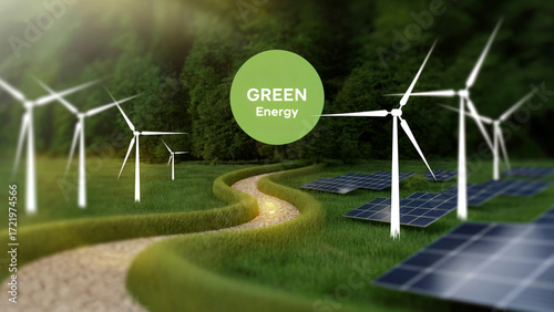 Renewable Energy Landscape with Wind Turbine and Solar Panel for Sustainable Future