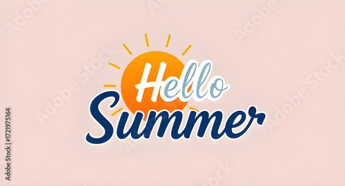 hello summer banner, summer vacation poster, cartoon holiday background, kids summer poster, fun summer illustration, sunny day cartoon, hello summer typography, cartoon palm trees poster, beach party
