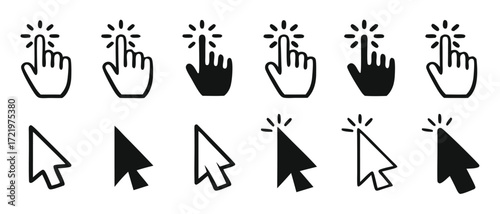 Transparent PNG available Computer mouse click cursor arrow icons set. Clicking cursor. Hand cursors icons click set. Pointer click icon. Loading icon 