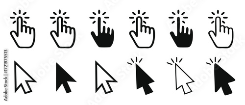 Transparent PNG available Computer mouse click cursor arrow icons set. Clicking cursor. Hand cursors icons click set. Pointer click icon. Loading icon 
