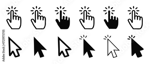 Transparent PNG available Computer mouse click cursor arrow icons set. Clicking cursor. Hand cursors icons click set. Pointer click icon. Loading icon 