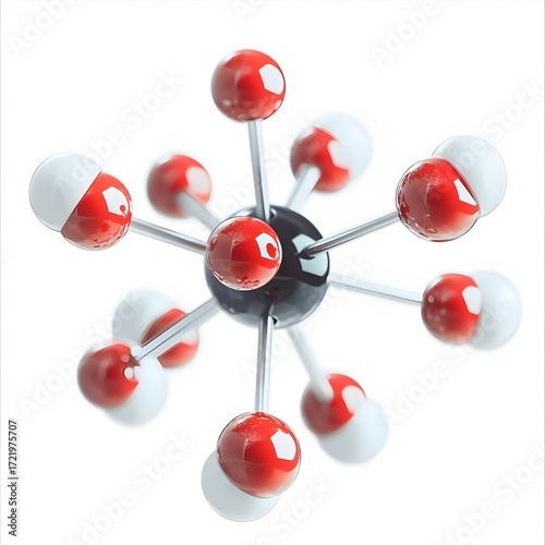 Molecular model of a central atom bonded to multiple surrounding atoms