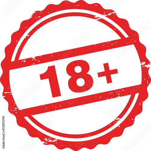 Mature content stamp 18 plus warning sign for restricted access and age verification isolated on transparent background