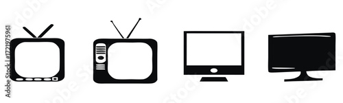 Vector art of a collection of television icons showcasing the evolution of tv technology 